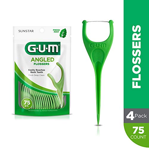 GUM - 898R4 Angled Flossers, Fresh Mint, 75 Count Pack of 4