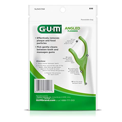 GUM - 898R4 Angled Flossers, Fresh Mint, 75 Count Pack of 4