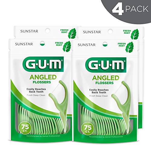 GUM - 898R4 Angled Flossers, Fresh Mint, 75 Count Pack of 4