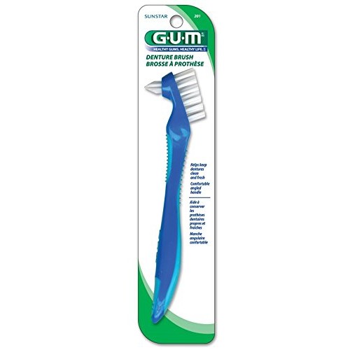 GUM Denture Brush, Flat Bristled Head, For Removable Dentures and...