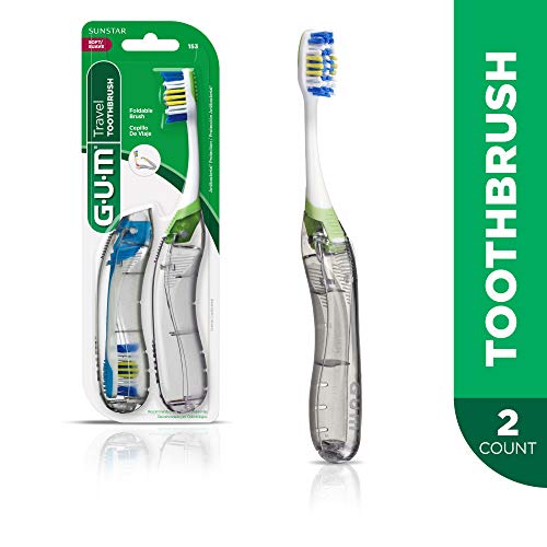 GUM Travel Toothbrush with Antibacterial Bristles, Folding Handle...