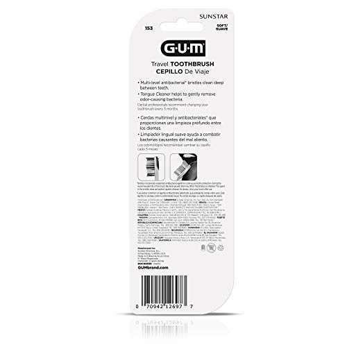 GUM Travel Toothbrush with Antibacterial Bristles, Folding Handle...