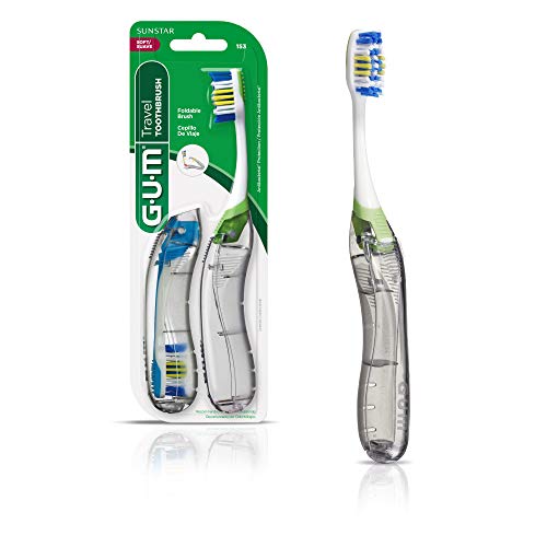 GUM Travel Toothbrush with Antibacterial Bristles, Folding Handle...
