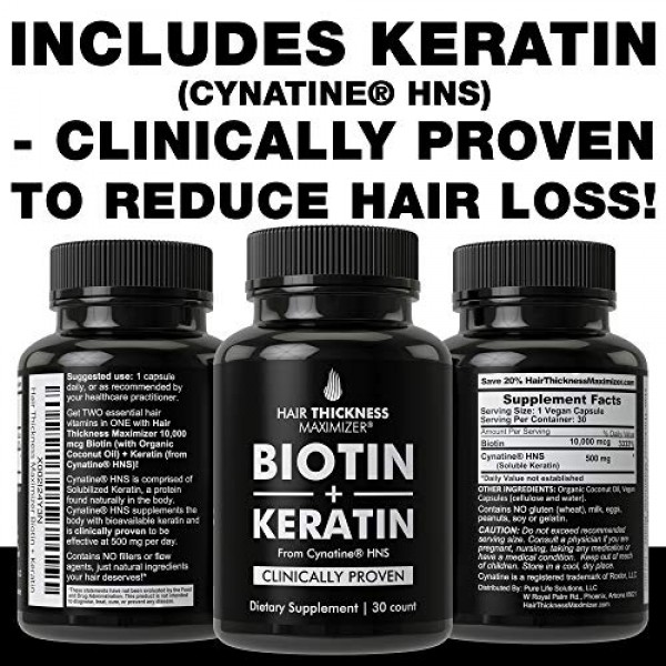 Biotin 10000mcg + Clinically Proven Keratin for Hair Growth. Vega...
