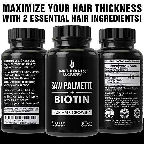 Saw Palmetto + Biotin Advanced 2-in-1 Combo for Hair Growth. Vega...