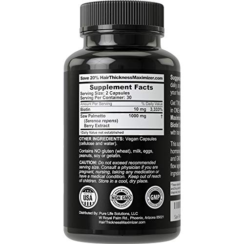 Saw Palmetto + Biotin Advanced 2-in-1 Combo for Hair Growth. Vega...
