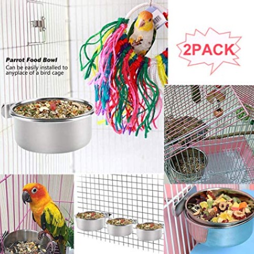 Hamiledyi Parrot Feeding Cups,Birds Food Dish Stainless Steel Par...