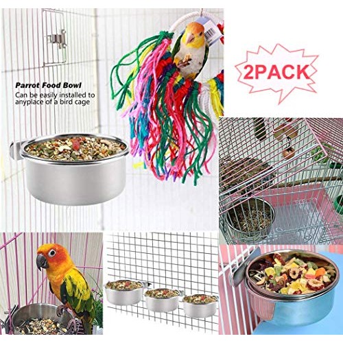 Hamiledyi Parrot Feeding Cups,Birds Food Dish Stainless Steel Par...