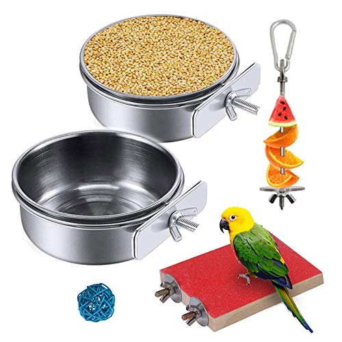 Hamiledyi Parrot Feeding Cups,Birds Food Dish Stainless Steel Par...