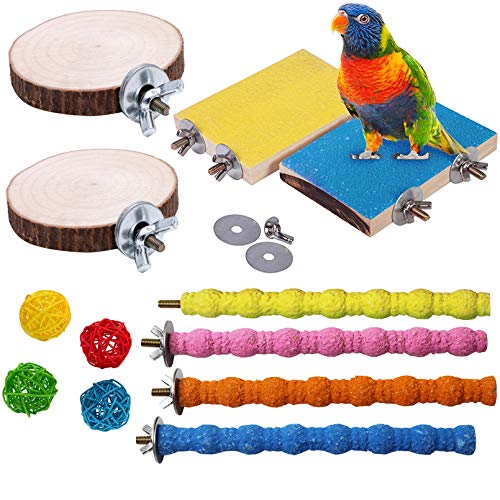 Parrot Perch Stand 12PCS Wood Bird Perch Stand Platform Paw Grind...