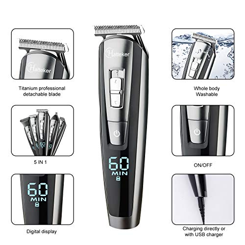HATTEKER Hair Clipper Beard Trimmer Kit For Men Cordless Hair Mus...