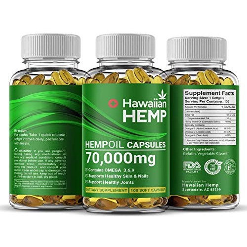 Premium Hawaiian Hemp Oil Capsules - 70,000 MG Per Bottle - Natur...