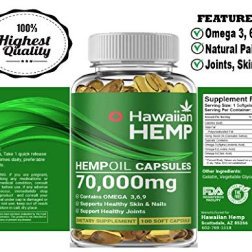 Premium Hawaiian Hemp Oil Capsules - 70,000 MG Per Bottle - Natur...