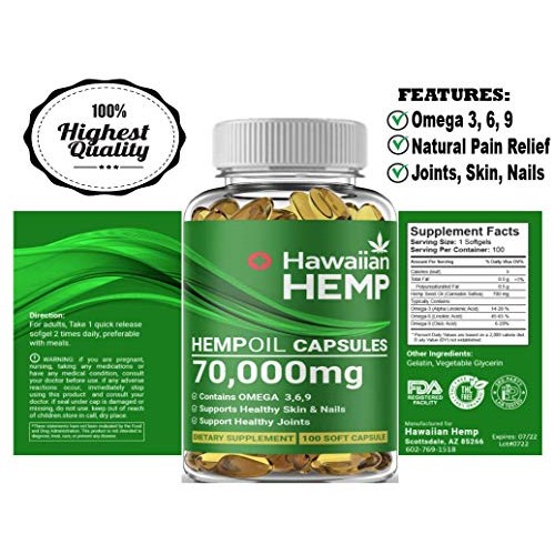 Premium Hawaiian Hemp Oil Capsules - 70,000 MG Per Bottle - Natur...