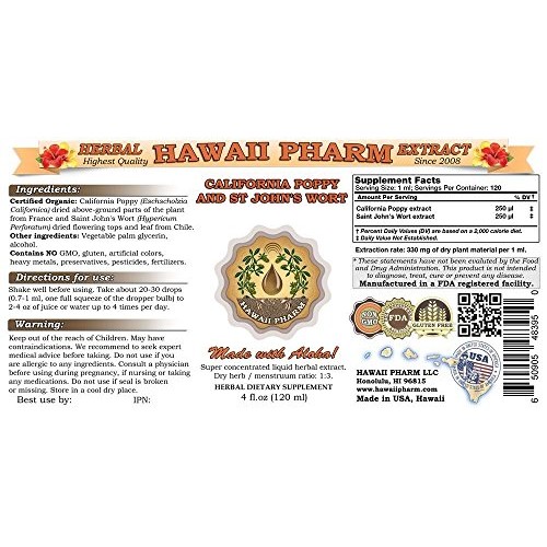 California Poppy and St Johns Wort Liquid Extract, Organic Calif...