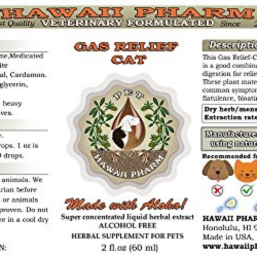 HawaiiPharm Gas Relief-Cat, Veterinary Natural Alcohol-Free Liqui...
