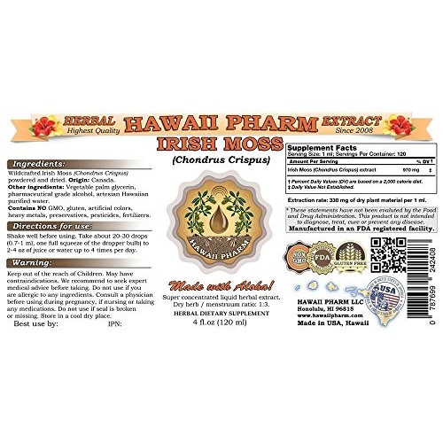 HawaiiPharm Irish Moss Liquid Extract, Irish Moss Chondrus Crisp...