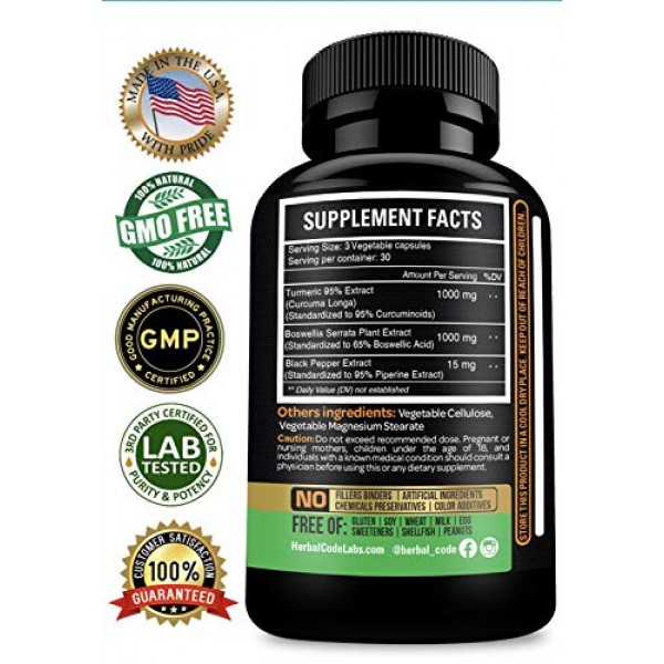 Turmeric Boswellia Extract Supplement 2000 mg – Strong Natural Pa...