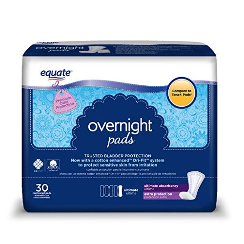 Equate Overnight Incontinence Pads for Women, Ultimate, 30 Ct - 3...