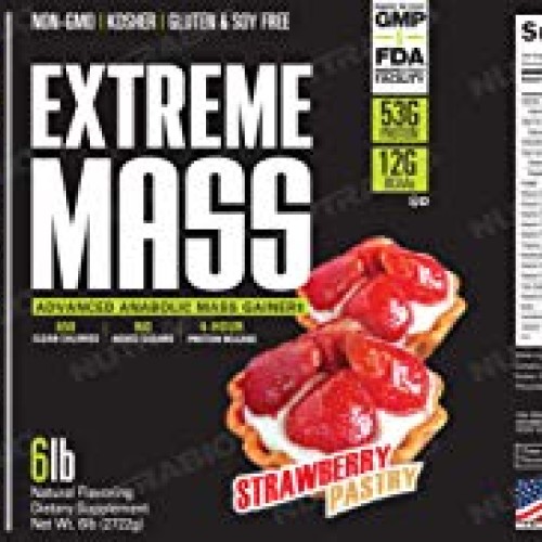 NutraBio Extreme Mass Weight Gainer - 6 lbs Strawberry Pastry