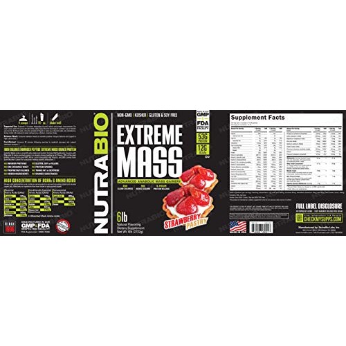 NutraBio Extreme Mass Weight Gainer - 6 lbs Strawberry Pastry