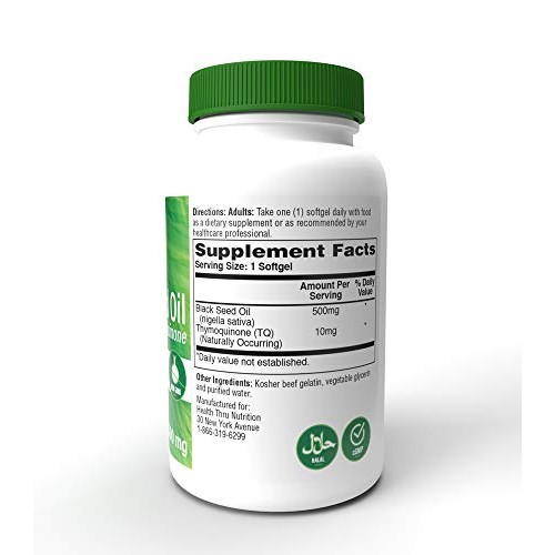 Black Seed Oil 500mg 2% Thymoquinone 10mg TQ per Serving 100 Co...