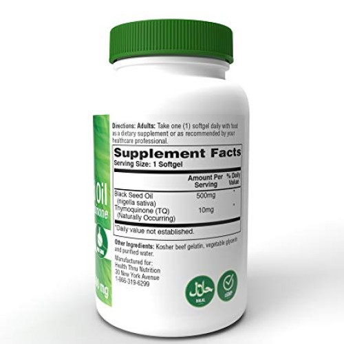 Black Seed Oil 500mg 2% Thymoquinone 10mg TQ per Serving 100 Co...