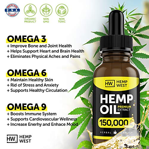 Hemp Oil 150000 MG for Pain & Anxiety Relief – Sleep Support – O...