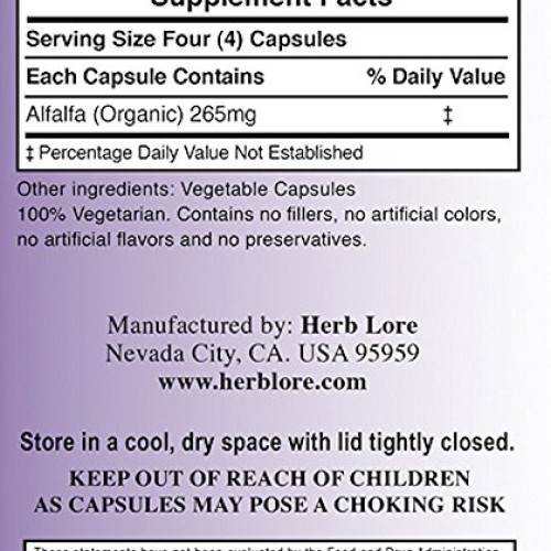 Herb Lore Alfalfa - 200 Alfalfa Capsules - All Natural Vegan Alfa...