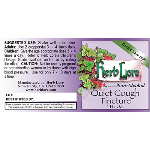 Herb Lore Quiet Cough Tincture 4 fl oz - Alcohol Free - Dry Cough...