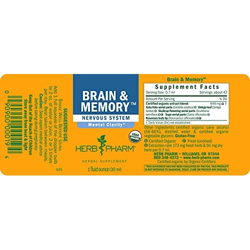 Herb Pharm Brain and Memory Liquid Herbal Formula with Ginkgo for...