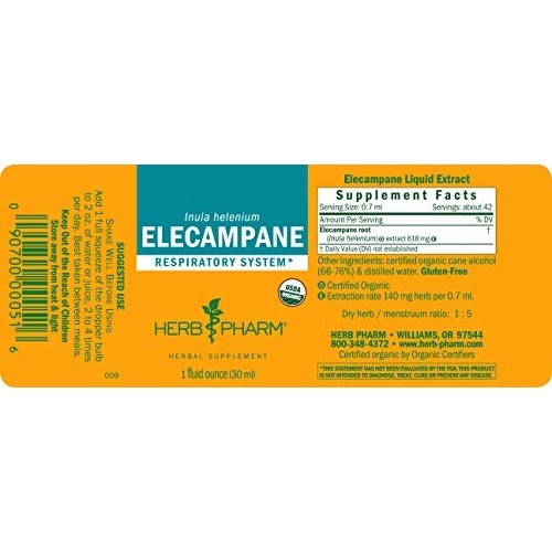 Herb Pharm Certified Organic Elecampane Liquid Extract for Respir...