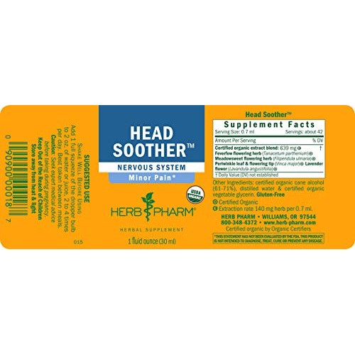 Herb Pharm Certified Organic Head Soother Liquid Herbal Formula f...