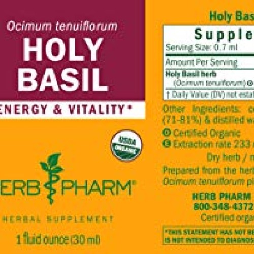 Herb Pharm Certified Organic Holy Basil Tulsi Liquid Extract fo...