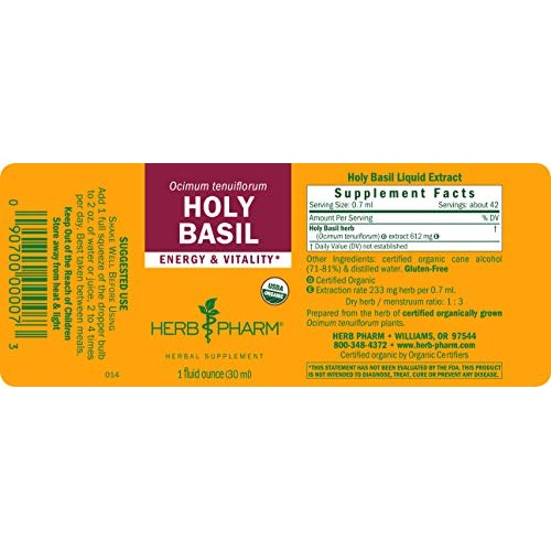 Herb Pharm Certified Organic Holy Basil Tulsi Liquid Extract fo...
