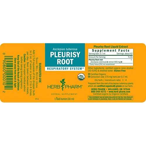 Herb Pharm Certified Organic Pleurisy Root Liquid Extract for Res...