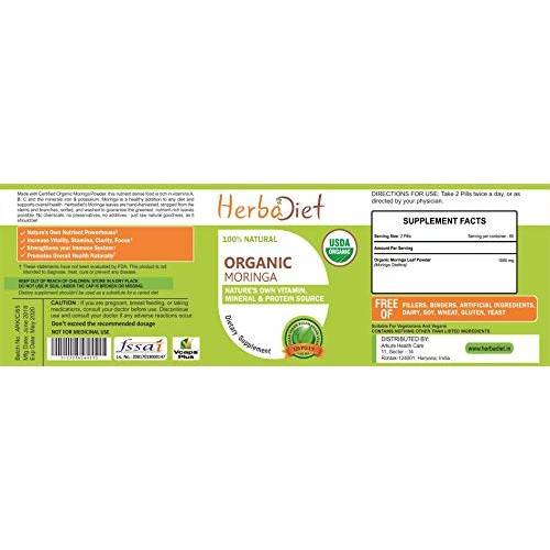 Moringa Oleifera Leaf Powder Tablets - 500mg Certified Organic Pi...
