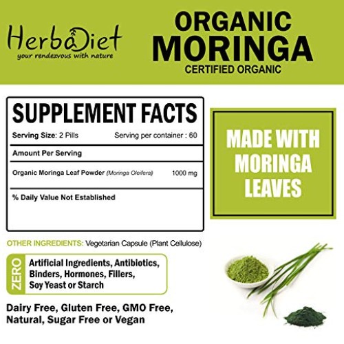 Moringa Oleifera Leaf Powder Tablets - 500mg Certified Organic Pi...