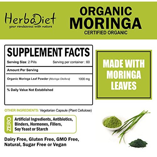 Moringa Oleifera Leaf Powder Tablets - 500mg Certified Organic Pi...