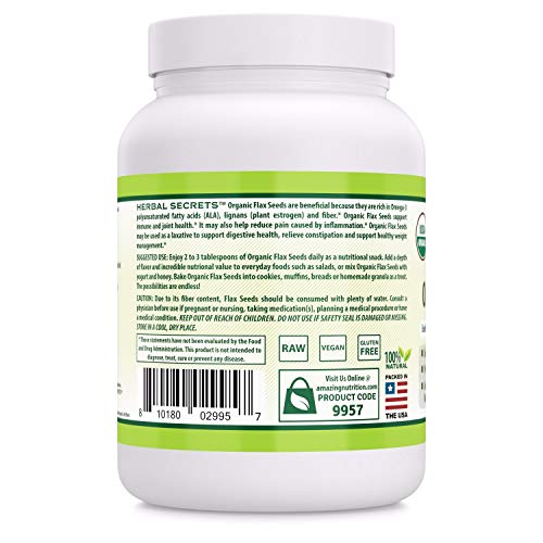 Herbal Secrets USDA Certified Organic Flax Seeds 2 Lbs 14 G Per ...