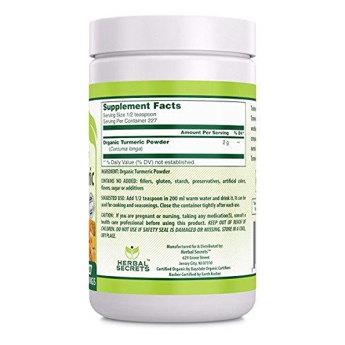 Herbal Secrets USDA Certified Organic Turmeric Powder 16 oz Non-...