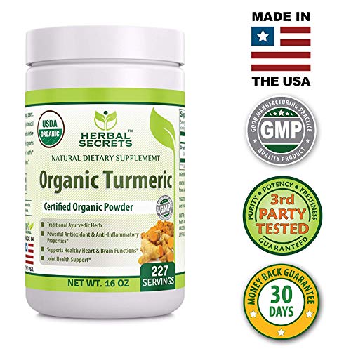 Herbal Secrets USDA Certified Organic Turmeric Powder 16 oz Non-...