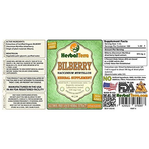 Bilberry Vaccinium Myrtillus Glycerite, Dried Berries Alcohol-F...