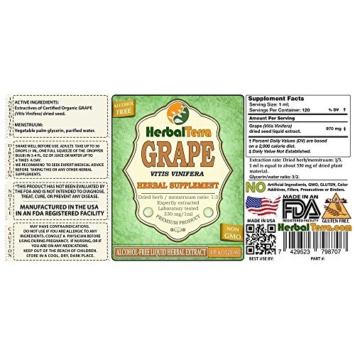 Grape Vitis Vinifera Glycerite, Organic Dried Seeds Alcohol-Fre...