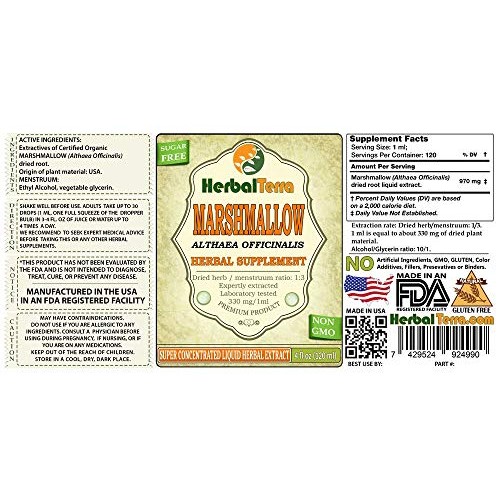 Marshmallow Althaea Officinalis Tincture, Organic Dried Root Li...