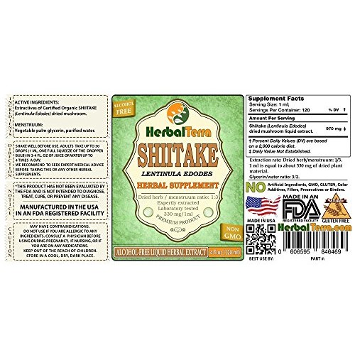 Shiitake Lentinula Edodes Glycerite, Organic Dried Mushrooms Al...