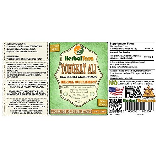 Tongkat Ali Eurycoma Longifolia Glycerite, Dried Roots Alcohol-...
