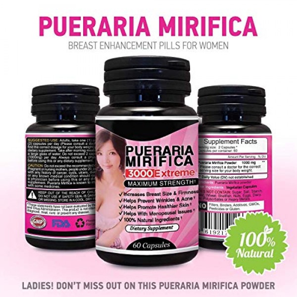 Natural Pueraria Mirifica Daily 1000 Milligram - Breast Enhanceme...
