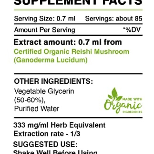 Reishi B60 Alcohol-Free Herbal Extract Tincture, Super-Concentrat...