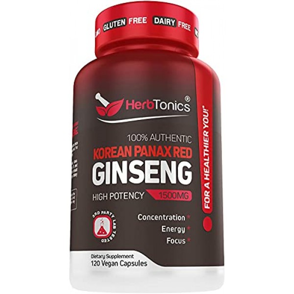 High Strength Korean Red Panax Ginseng Capsules 1500 mg Supplemen...